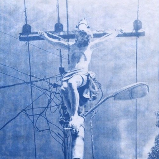 jesus on a telegraph pole