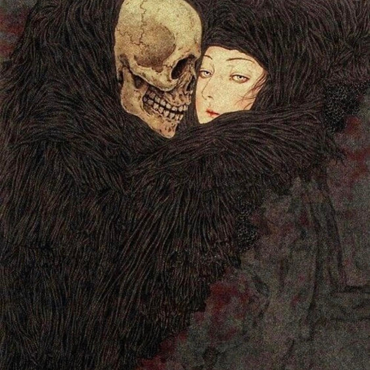 Skull kissing a woman